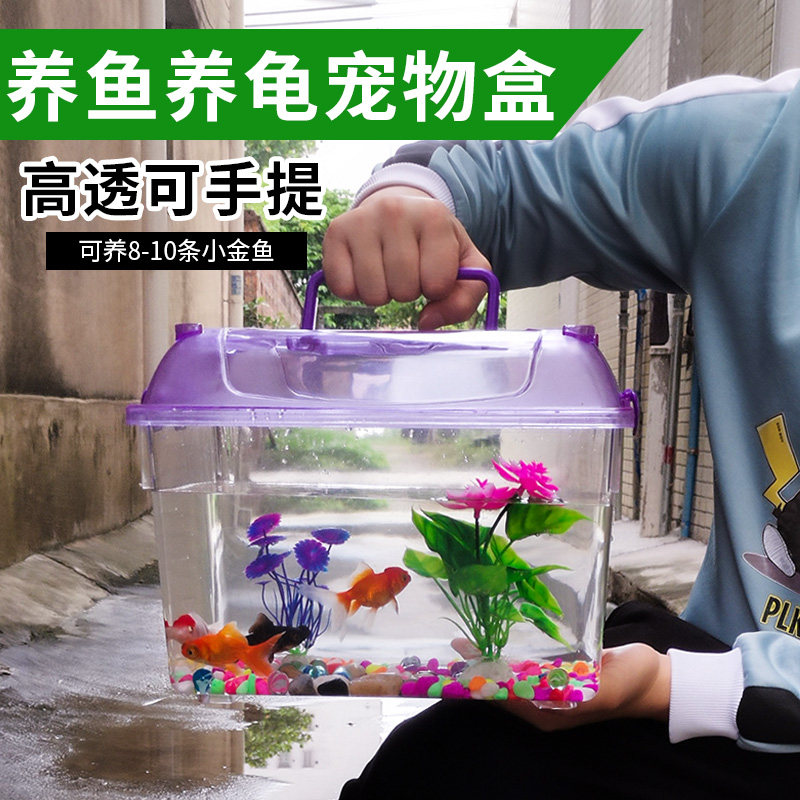 小型塑料鱼缸透明家用便携式宠物盒乌龟缸加厚款桌面儿童养鱼缸