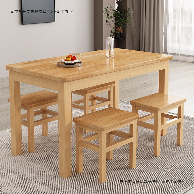 全实木快餐桌椅家用小户型面馆小吃店大排挡早餐桌椅组合长方形台