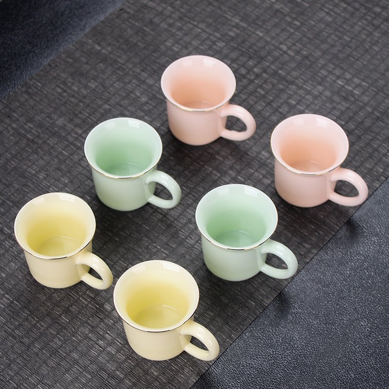 有耳茶杯陶瓷功夫品茗杯防烫带把加厚喝茶杯子家用办公茶盏小号杯