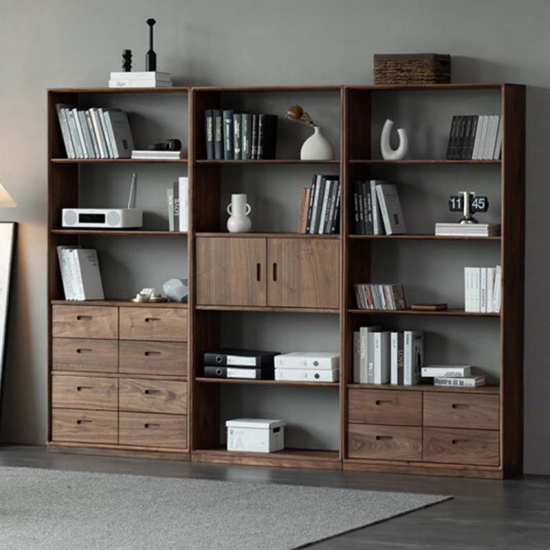 北美黑胡桃木落地书柜简约现代书架书房满墙书橱储物柜实木组合