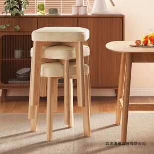 实木凳子可叠放软包方凳家用结实耐用餐桌备用高板凳简约餐厅椅子