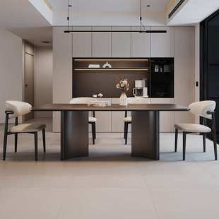 意式极简黑色岩板餐桌椅组合现代简约长方形复古全托底大户型家用