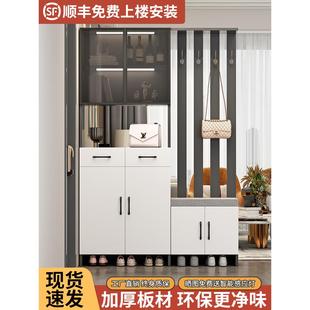 柜正对门轻奢玻璃酒柜一体靠墙柜子 实木入户玄关柜屏风隔断客厅鞋