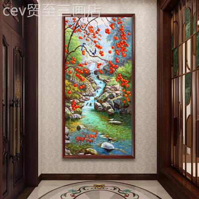 网红事事如现代简图约意风景玄关鱼饰手绘装油画柿子喜鹊简约竹子