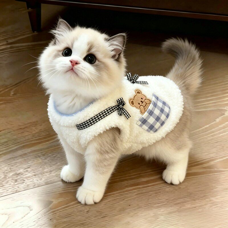 猫咪衣服秋冬款口袋小熊背心金渐层布偶小型犬狗宠物猫咪保暖背心
