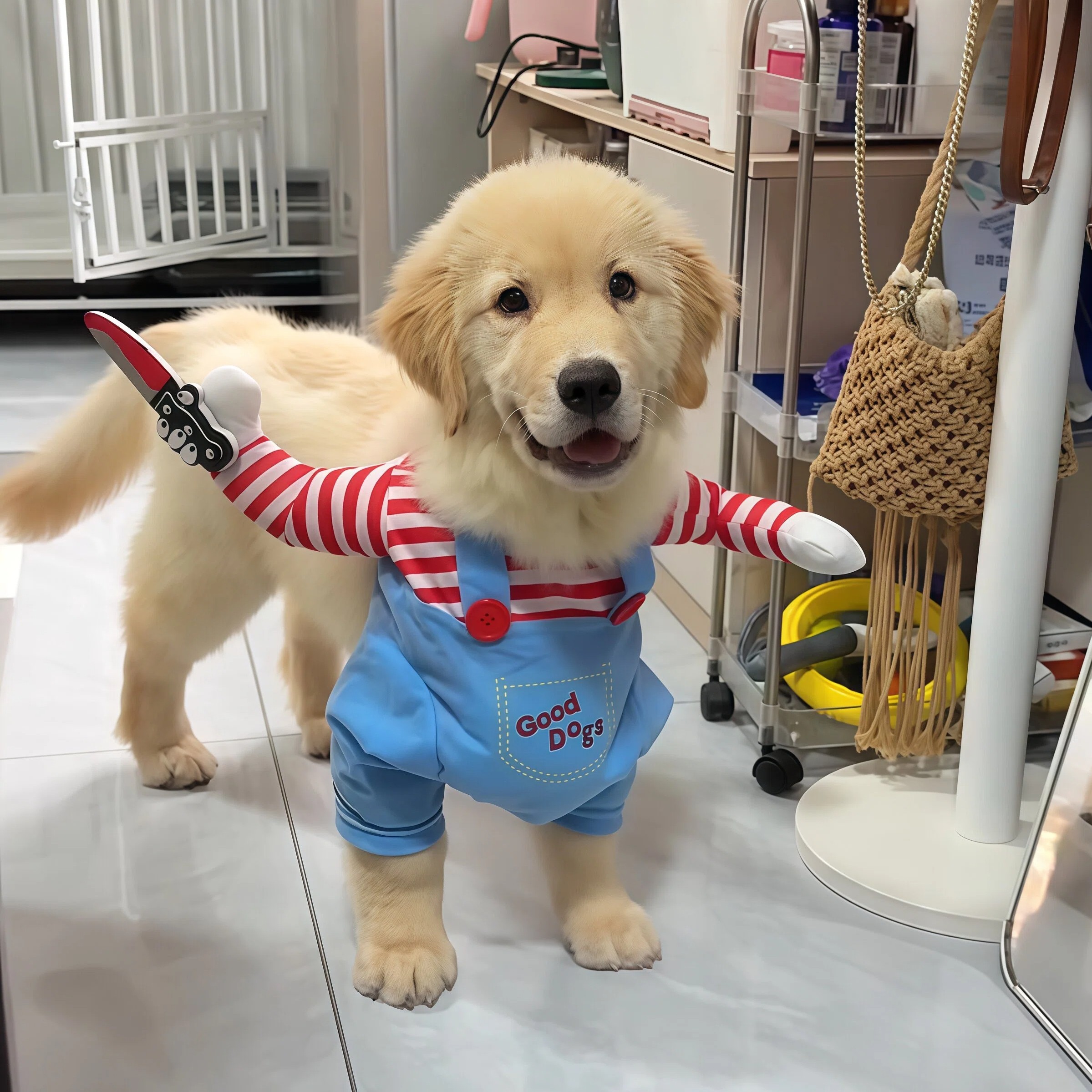 狗狗衣服宠物变装cos带刀万圣节装扮可爱搞怪比熊雪纳瑞中小型犬