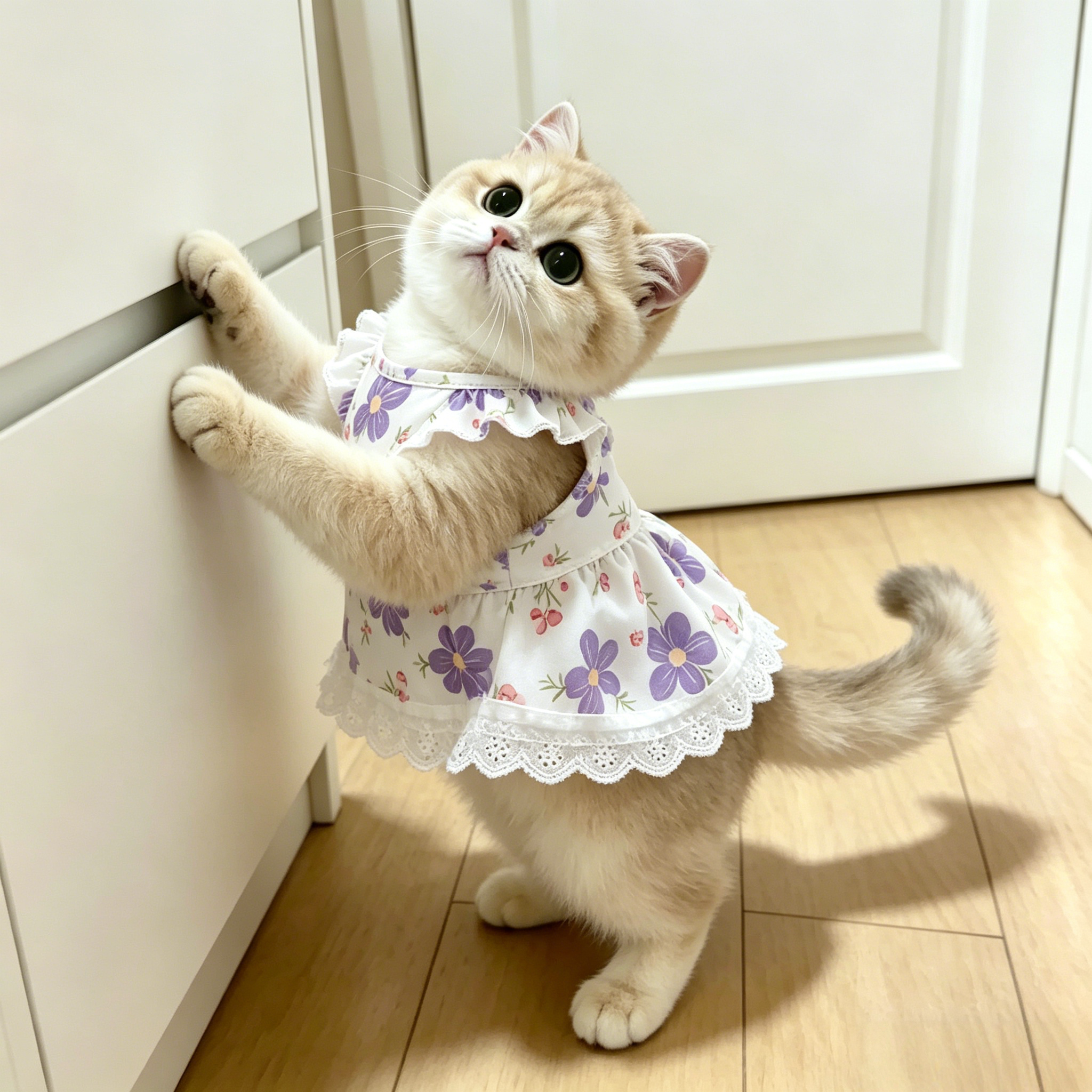 夏季猫咪飞袖碎花透气舒适裙子