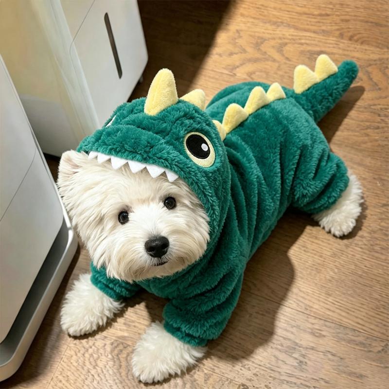 狗狗恐龙珊瑚绒连帽保暖服