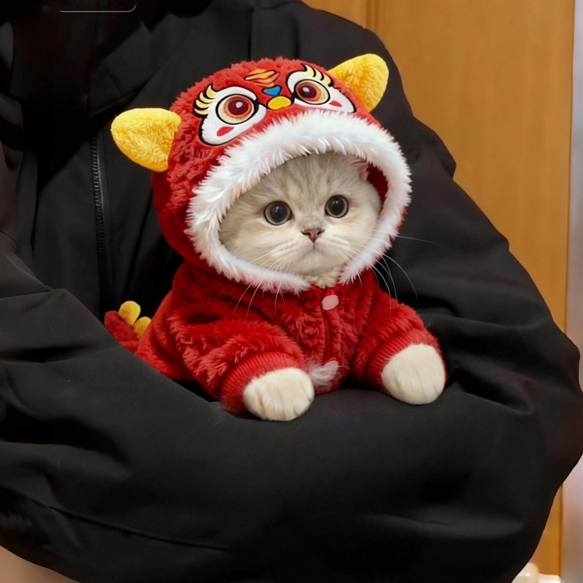 猫咪衣服舞狮装四脚衣中国风新年装保暖毛绒宠物衣服连帽狗狗衣服,宠物/宠物食品及用品,猫宠物服装/雨衣（新）,淘宝优惠券,粉丝福利购,淘宝优惠卷