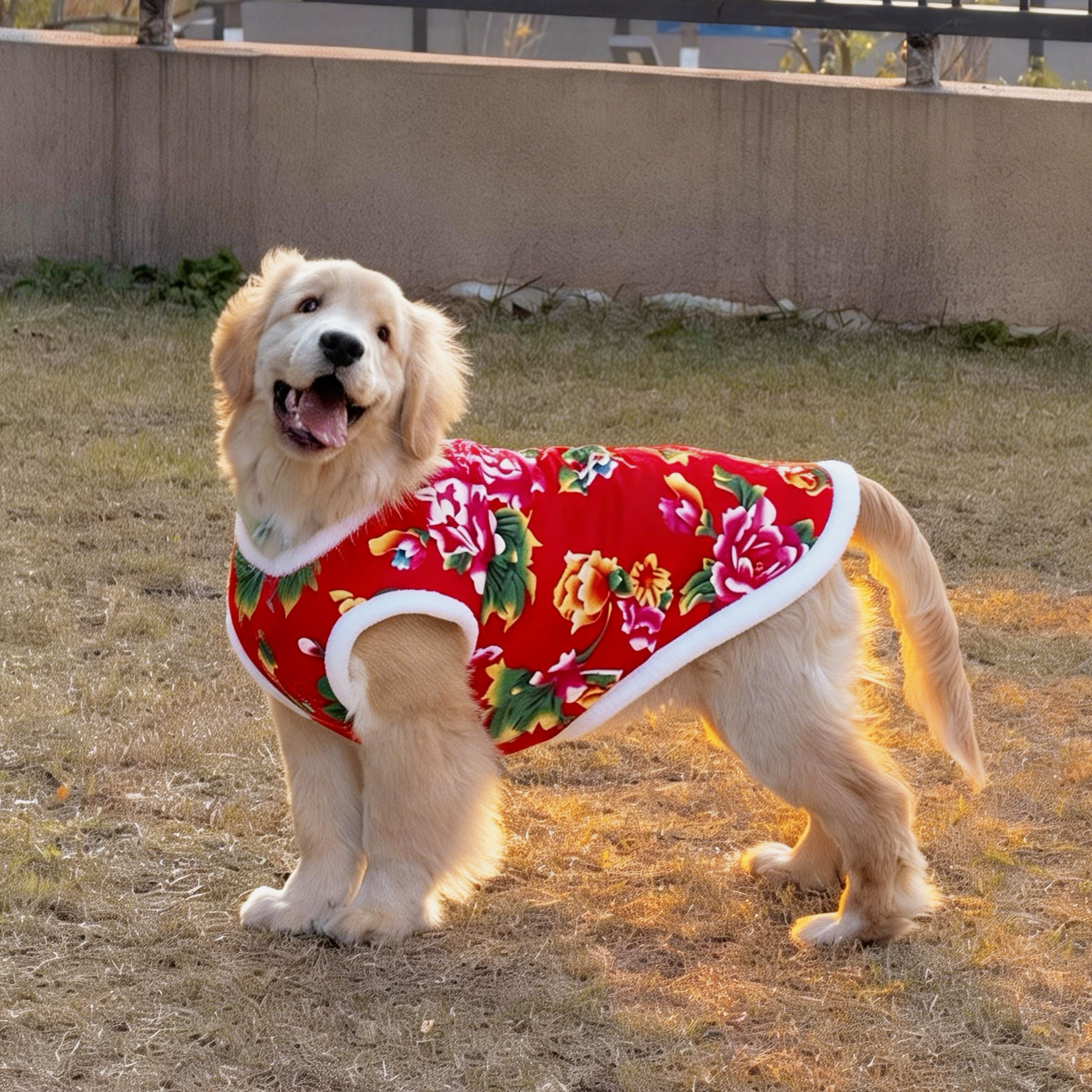金毛狗狗衣服新年中大型犬拉布拉多冬季萨摩耶服装大狗秋冬大花装