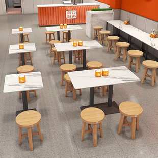 快餐桌椅实木小方凳子餐饮奶茶甜品店沙县店商用套装圆桌现代简约