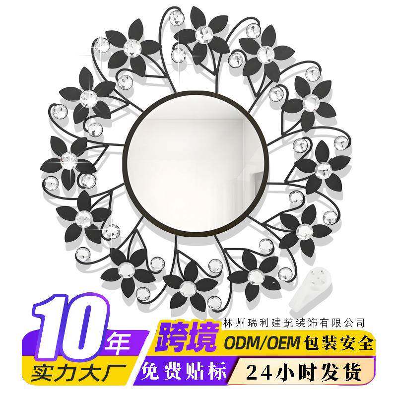 跨境供应铁艺镜子玄关客厅装饰镜贴墙壁装饰画挂件礼品工艺品