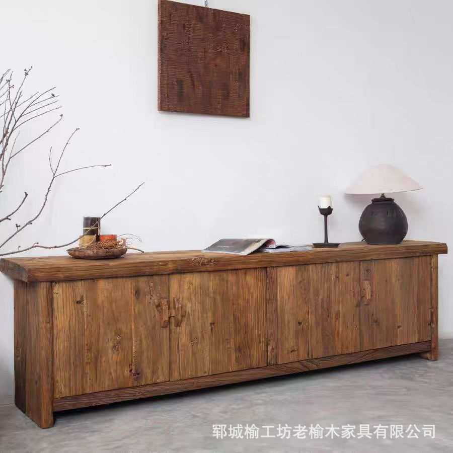 老榆木长方形电视柜客厅储物柜民宿双开门斗柜复古餐边柜实木柜子