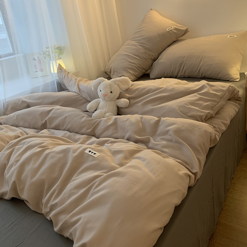 简约纯色被套床单四件套高级感奶茶色床笠学生宿舍床上用品三件套