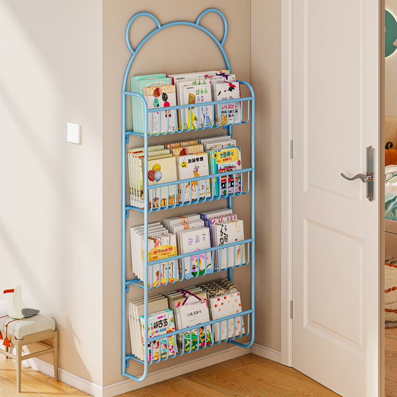 儿童绘本架宝宝书架简易铁艺书本收纳架挂墙书报架门后墙上置物架