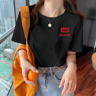 设计感小众宽松 新品 正肩纯棉白色短袖 t恤女港风ins潮2025新款 夏季