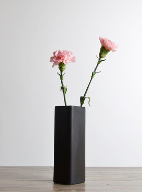 陶瓷黑色花瓶花插四方形花器摆饰软装创意个性工艺品饰品玄关摆件