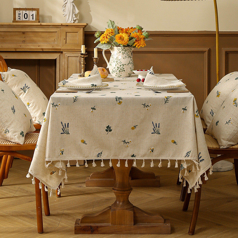 新款亚麻刺绣餐桌布茶几轻奢田园小清新风加厚台布高级感盖布批发,居家布艺,桌布,淘宝优惠券,粉丝福利购,淘宝优惠卷