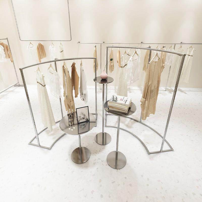 服装店展示架不锈钢货架简约高低半圆形弧形挂衣架中岛架子流水台