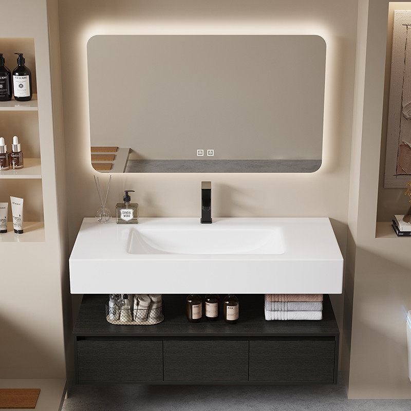 加厚新款岩板热弯一体盆酒店风浴室柜组合卫生间洗漱台洗手盆定制