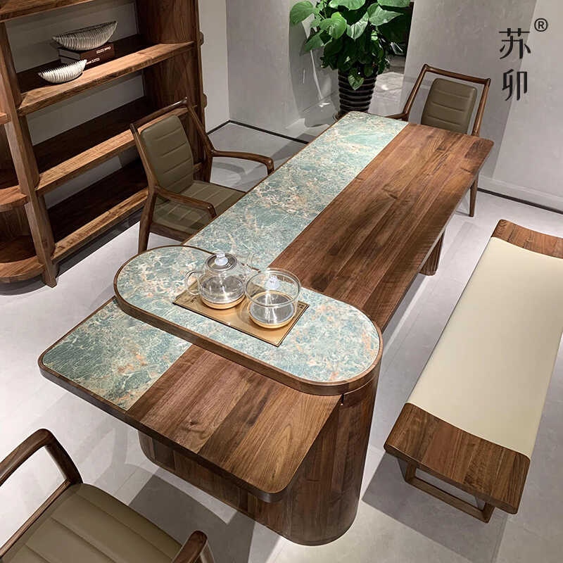 需定制苏卯新中式岩板茶桌高级感茶室会客现代2024新款禅意实木泡