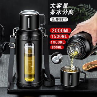 玻璃杯大容量男个人专用便携茶杯耐热防爆耐高温带刻度水杯2000ml
