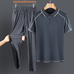 推荐爸爸装冰丝夏装休闲运动套装男中老年中年夏季