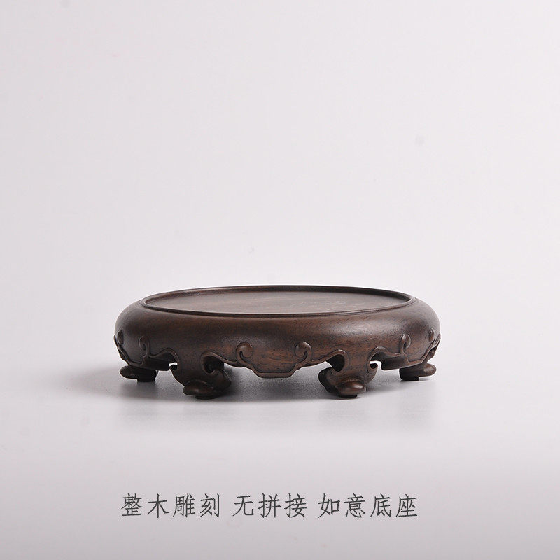 红木工艺品实木圆形玉器奇石工艺品佛像茶壶香炉盆景摆件底座木托