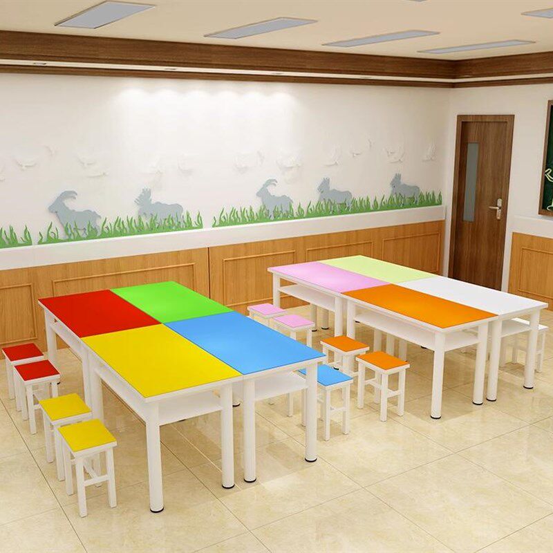 学校家具辅导桌户外培q训桌幼儿园条形桌少儿美术桌彩色学生课桌