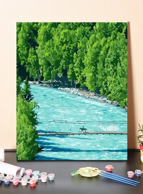 数字油画dify手工填充新疆我的阿勒泰治愈风景画手绘涂色油彩画画