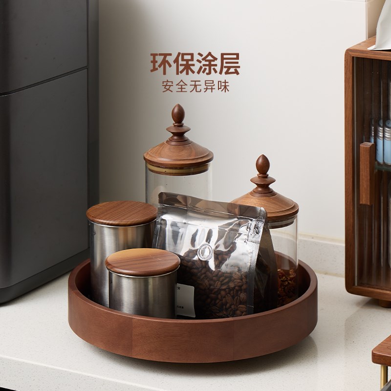 梵瀚 旋转化妆品收纳盒202w4新款实木托盘梳妆台香水护肤品置物架