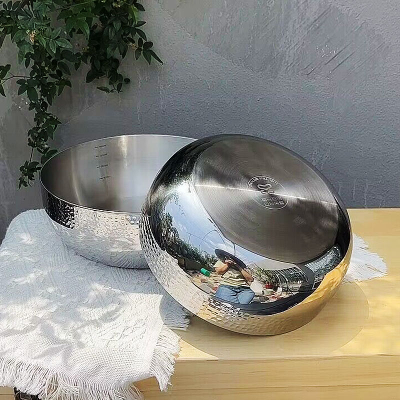 锤纹304c不锈钢盆加厚家用厨房料理盆油盆打蛋和面洗菜火锅汤盆