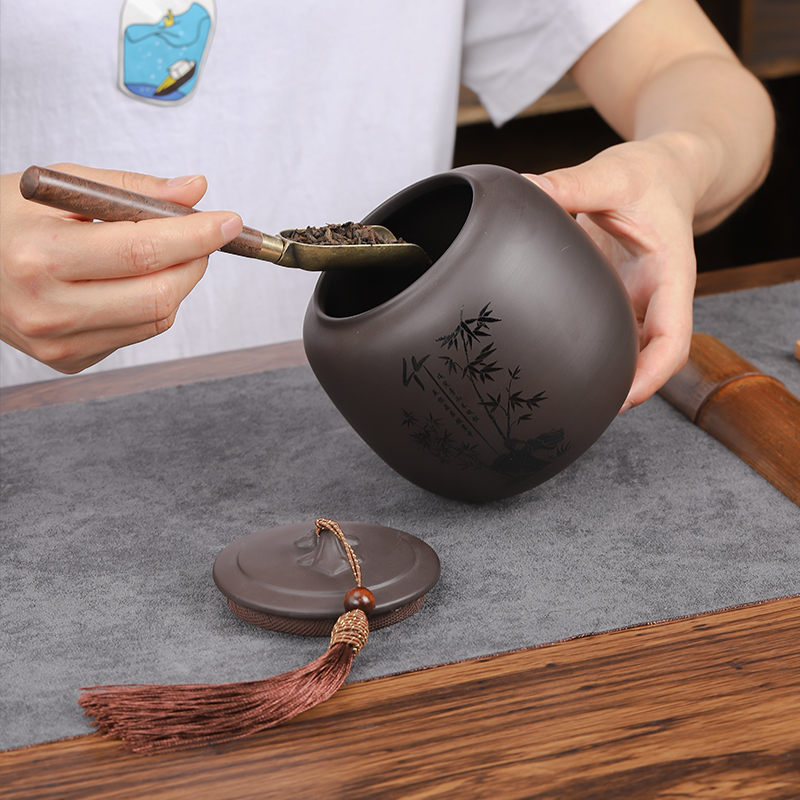 紫砂茶叶罐复古陶瓷家用密封罐大号半斤装红茶普洱散Y茶储茶罐礼