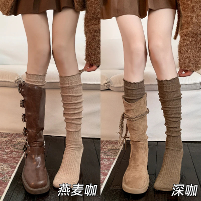 春秋女美拉德花边高筒堆堆袜