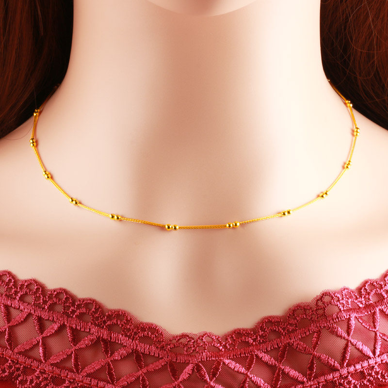 正品黄金项链女款9999足金链子串珠链转运珠锁骨链蹦迪光珠链按克