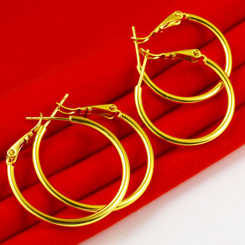 仿真黄金耳环耳圈大小圆圈男士女款纯金首饰光面时尚潮人