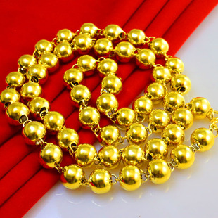 仿真黄金项链男款女999仿真金佛珠链光面珠光珠24K纯金首饰