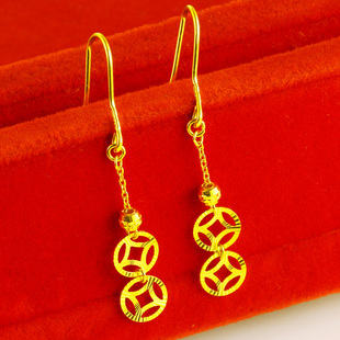 正品 黄金耳环女款999足金耳坠纯金时尚气质素金耳饰送妈妈按克重
