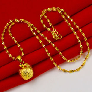 仿真黄金项链9999足金吊坠子男女款苹果平安果纯金首饰圣诞节礼物