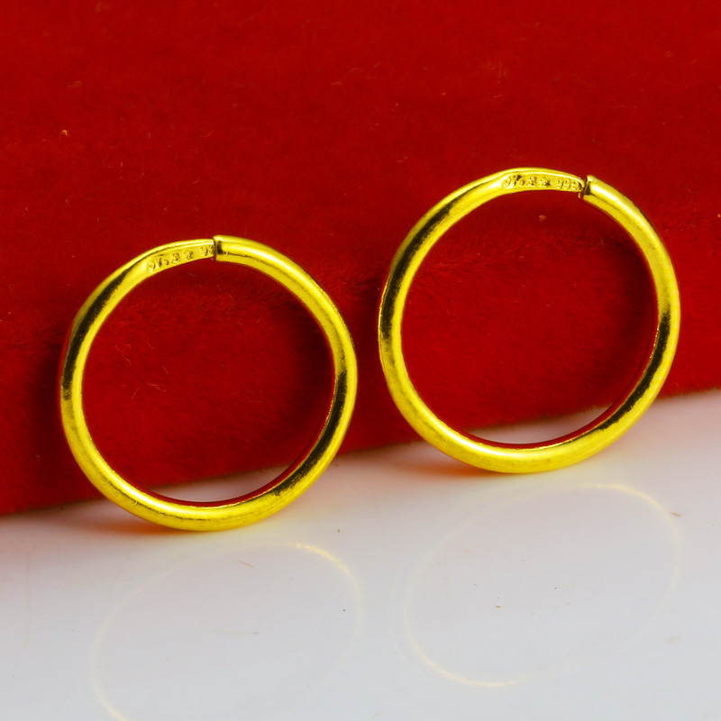 正品黄金耳环9999足金男士女款纯金耳饰细小光面单支耳圈潮人按克