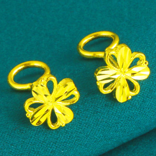正品 黄金耳钉幸运草黄金耳环24K弯钩耳钉纯金四叶草耳钩女送女友