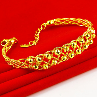 仿真黄金手镯女款9999足金仿真首饰珠新娘时尚新款首饰带扣子