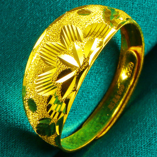 批发黄金戒指9999足金男女款活口车花纯金戒子真金食指环素圈按克