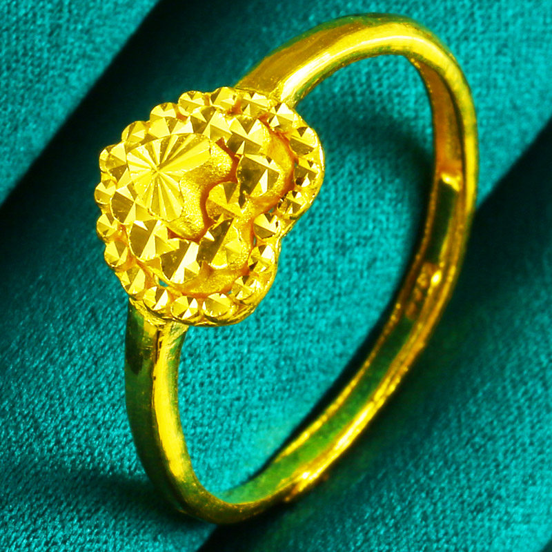 正品黄金戒指9999足金碎碎冰纯金食指环几何爱心形送老婆生日礼物