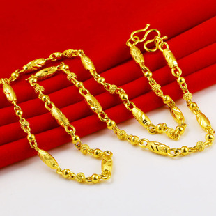 仿真黄金项链9999足金男女款纯金首饰真金饰品细佛珠链橄榄珠