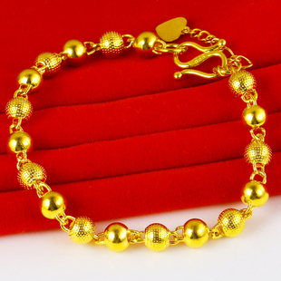 仿真黄金手链男款女款999足金纯金子24K佛珠沙面光面9999真金送礼