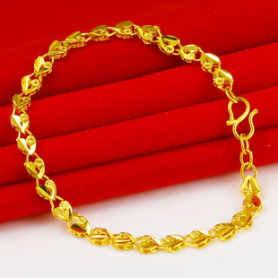 仿真黄金手链9999足金女款爱心镂空细小轻的纯金首饰链子妈妈款