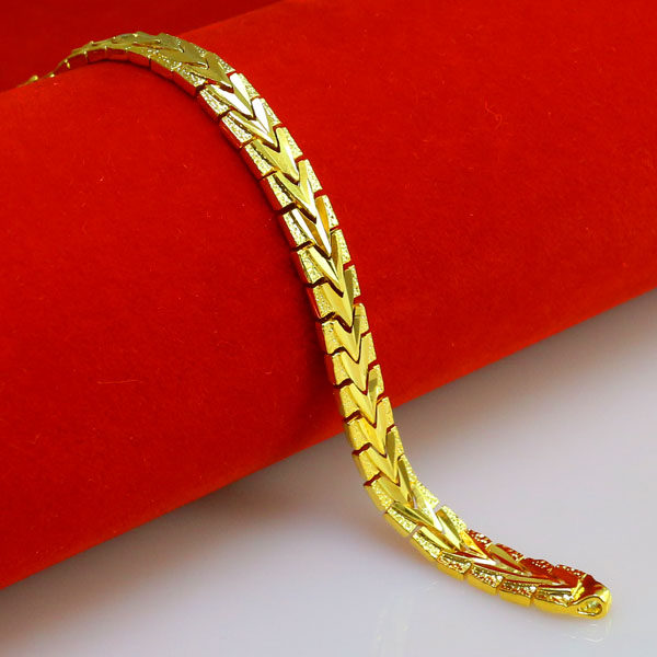 久不掉色 黄金手链男女手表链子24K镀金结婚首饰窄款送礼鳄鱼花纹