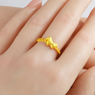 正品黄金戒指9999足金食指环女款马上发财属相马本命年活口按克重