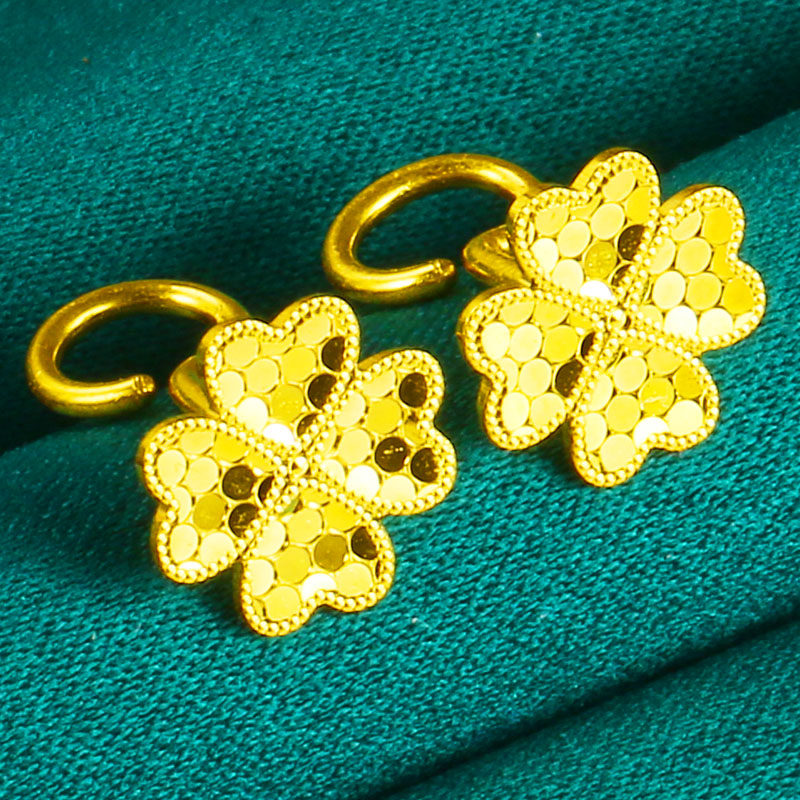 正品黄金耳钉9999足金耳环女时尚超闪碎碎冰四叶草纯金耳饰送老婆